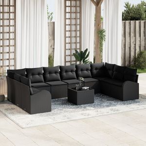 vidaXL - 11-delig - ligbedden - set - met - kussens - in - beige - poly - rattan