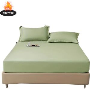 Bovista Hoeslaken Set - Inclusief Kussensloop - 3 Delige Set - Beddengoed - Fitted Sheet - Pillow Case - Bed - Muntgroen 100 x 190