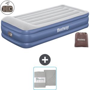 Bestway luchtbed - 1-Persoons - 97 x 191 x 46 cm - Grijs/Blauw - Inclusief pomp en Hoeslaken