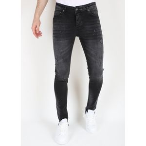 Zwarte Slim Fit Stretch Jeans Heren met Gaten - MM113