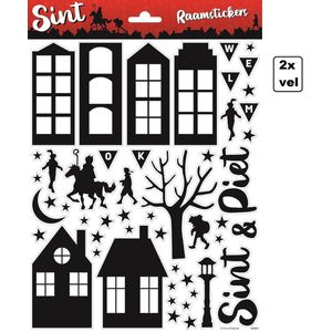 2x Raamsticker A4 Sint en Piet - Sinterklaas feest Thema feest versiering raam stickers fun