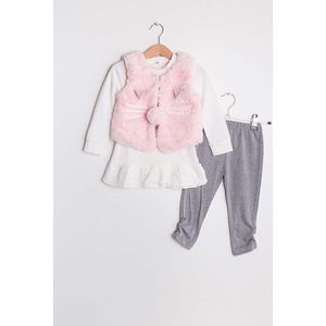 Mooi drie delig kledingsetje voor kinderen - grijs broekje - wit shirt - roze vestje - 36 maanden