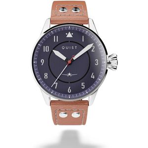 QUIST - Maverick herenhorloge - zilver - blauwe wijzerplaat - cognac lederen horlogeband - 40mm