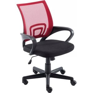 In And OutdoorMatch Luxe bureaustoel Sydni - Zwart/Rood - Op wielen - 100% polyester - Ergonomische bureaustoel - In hoogte verstelbaar - Voor volwassenen