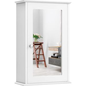 Spiegelkast met verstelbare plank, badkamerspiegelkast met magnetisch slot, hangkast voor badkamer, entree, wandmontage, ruimtebesparend, wit