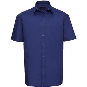 Russell Collectie Heren Korte Mouw Zuiver Katoen Gemakkelijke Verzorging Poplin Shirt (Azteeks Blauw)