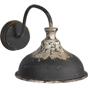 HAES DECO - Wandlamp - Industrial - Vintage / Retro Lamp, formaat 40x27x25 cm - Bruin / Grijs Metaal - Ronde Muurlamp, Sfeerlamp
