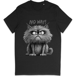T Shirt Dames Heren - Grappige Kat Illustratie 'No Way'- Zwart - XXL
