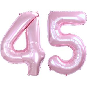 Ballon Cijfer 45 Jaar Roze Helium Ballonnen Verjaardag Versiering Cijfer Ballon Feest Versiering Met Rietje - 86Cm