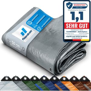 FLOORDIREKT Dekzeil - Stoffen Dekzeil - Beschermhoes - Bootzeil - Tentonderzeil voor Camping & Outdoor - Waterdicht - Met Zeilogen - 140 g/m² - Zilver - 8 x 14 m