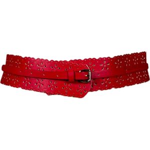 FIFO Modieuze Vrouwen Taille Riem, Bloemetjes Motief, Fuchsia, Band, Pu Leer, Taille, Ceintuur, Jurk Accessoire, Tailleriem