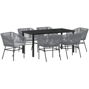 vidaXL - 2-delige - Tuin - Eetset - met - Kussens - Grijs - Poly - Rattan