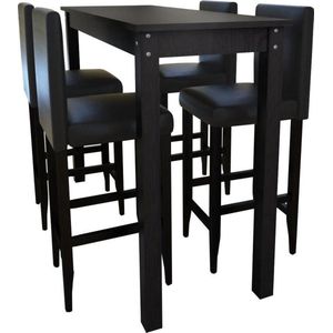 vidaXL - Bartafel - met - 4 - barkrukken - zwart