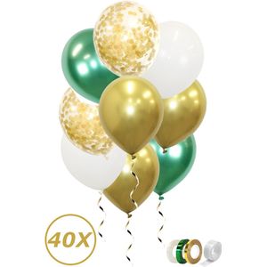 Gouden Ballonnen Confetti Verjaardag Versiering Jungle Helium Ballonnen Feest Versiering Groen Wit Decoratie – 40 Stuks