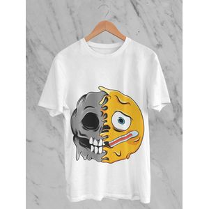 Feel Free - Halloween T-Shirt - Smiley: Gezicht Met Thermometer - Maat XL - Kleur Wit