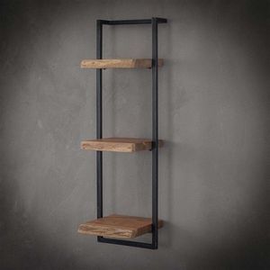 PS-Collection Edge Verticaal Wandplank 30x25x100cm - Naturel - Acacia/Metaal - wandplank - wandrek industrieel - wandrek metaal zwart - wandrek rond - wandrekken - wandplank zwevend - wandplank hout - wandkubus - boekenplank
