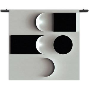 Mezo Wandkleed Scandinavisch Wit met Zwart Element 02 Rechthoek Vierkant XXXL (210 X 210 CM) - Wandkleden - Met roedes