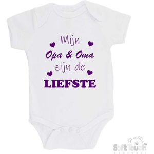 100% katoenen Romper ""Mijn Opa & Oma zijn de liefste"" Meisjes Katoen Wit/paars Maat 56/62