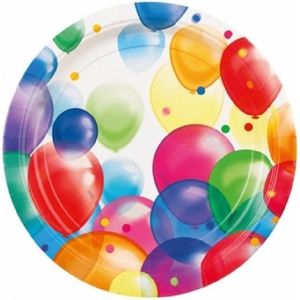 24x stuks feestbordjes met ballonnen opdruk karton  23 cm - wegwerp party verjaardag taart/gebak bordjes