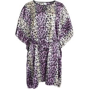 Dames kaftan/tuniek satijn met panterprint onesize 36-48 roze