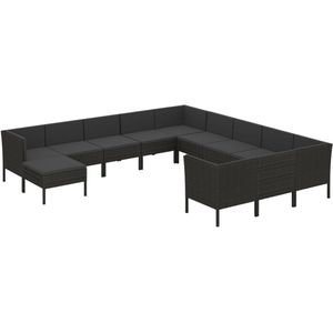 vidaXL Loungeset - 12-delig - Poly Rattan - Zwart Lounge Set - Tuinset - Buitenmeubilair - Loungebank - Zitzakken