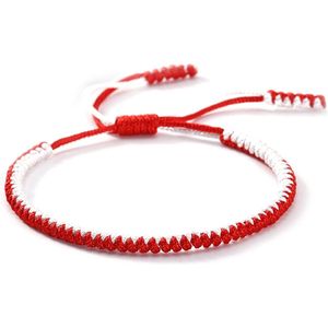 Rood witte geknoopte armband nylon koord tibetaanse stijl met schuifknoop