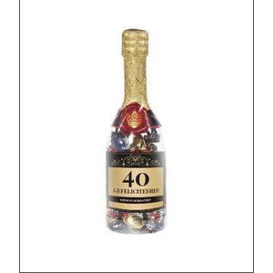 Snoep - Champagnefles - 40 jaar - Gevuld met verpakte Italiaanse bonbons - In cadeauverpakking met gekleurd lint