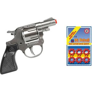 Gohner politie verkleed speelgoed revolver/pistool met kort loop - metaal/plastic - 8 schots
