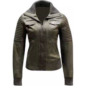 Leren bomber dames jas groen Roma - 2XL