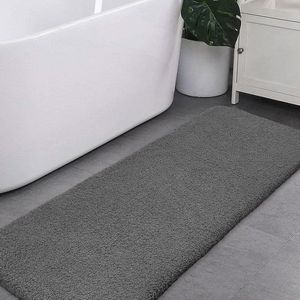 Antislipbadmat, extra lange, verdikte badkamermat, zachte badmat, donzige microvezelbadmat, badloper, superabsorberend, wasbaar in de machine - 50 x 122 cm (donkergrijs)