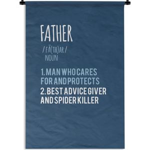 Wandkleed Vaderdag - Vaderdag cadeaus voor de liefste vader - blauwe print met tekst - Father Wandkleed katoen 120x180 cm - Wandtapijt met foto XXL / Groot formaat!