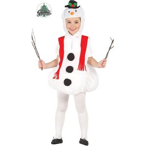 Guirma - Sneeuwman & Sneeuw Kostuum - Kinder Sneeuwpop Bedekt Kind Kostuum - Wit / Beige - 3 - 4 jaar - Kerst - Verkleedkleding