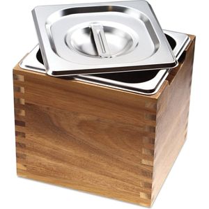 Keuken-aanrecht compostbak met deksel en acacia houten doos - Geurbestendige compostcontainer voor keuken met roestvrij stalen voering