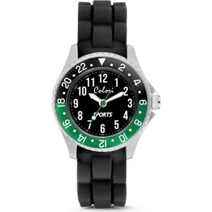 Colori 5-CLK128 Kinderhorloge - Sport - 30 mm - Siliconen band - Verstelbaar van 15 t/m 19cm - Groen - Zwart