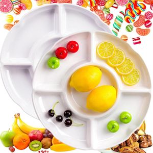 VD WEIDE ENTERPRISE - Ronde Verdeelde Snackborden - Snackbord 5 Vakken - Wit Snackbord voor Chips en Snoepjes - Set van 2 .