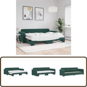 vidaXL Slaapbank - Onderschuifbed - Fluweel - Groen Slaapbank - Sofa Bed - Tweepersoons Bed - Donkere Meubels - Fluweel Meubel