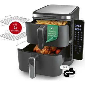 GOURMETmaxx FryUp Verticale heteluchtfriteuse met dubbele kamer, verticale airfryer, inklapbaar touchscreen, 32% ruimtebesparend, inhoud 10 liter, heteluchtfriteuse, 2 kamers