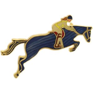 Behave® Broche blauw paard met ruiter emaille sierspeld - sjaalspeld