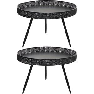Set van 2x stuks bijzettafels Lagune rond metaal zwart 70 x 45.5 cm - Home Deco meubels en tafels