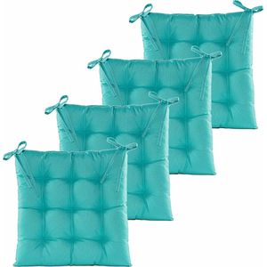 Anna's collection Stoelkussen gewatteerd - 4x - turquoise blauw - 38 x 38 cm - binnen/buiten