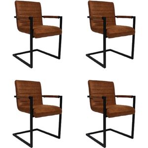 Bronx71® Industriële eetkamerstoel Block Cognac Eco-Leer - Eetkamerstoelen set van 4