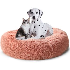 CALIYO Hondenmand Donut - Kattenmand 100 cm- Fluffy Hondenkussen - Geschikt voor honden/katten tot 80 cm - Roze