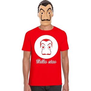 Rood Salvador Dali t-shirt maat M - met La Casa de Papel masker voor heren - kostuum