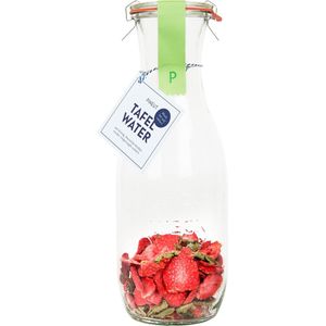 Pineut ® Waterkaraf met Deksel - Waterkan Glas 1L - Tafelwater Aardbei & Verveine - Hervulbaar - Vaatwasserbestendig - Origineel Cadeau - Gezond & Gezellig Genieten