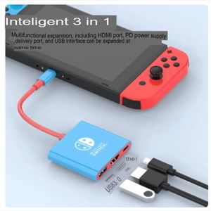 Almas - Nintendo Switch Docking station - Type-C naar USB, HDMI en PD - Blauw en rood