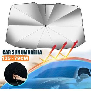 Auto zonwering voorruit 135 cm x 80 cm, 2023 upgrade UV-bescherming auto parasol voor voorruit, auto voorruit hittebescherming eenvoudige opslag voor de meeste auto's SUV's MPV