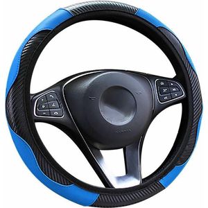 Kasey Products - Stuurhoes Auto - Voor 37-38 cm Stuurwiel - Zwart met blauw - Carbon Look