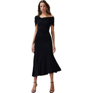 Trendyol Tegel Asymmetrische Kraag Gebreide Elegante Avond- En Nachtjurk Tprss24El00046
