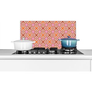 Spatscherm keuken 60x30 cm - Kookplaat achterwand Patroon - Vormen - Roze - Oranje - Rood - Muurbeschermer - Spatwand fornuis - Hoogwaardig aluminium