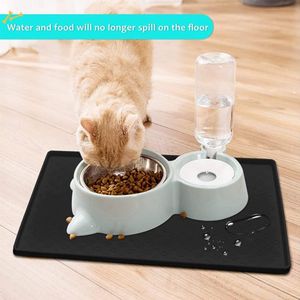 Voerbakmat voor honden en katten (60 x 40 cm, zwart), waterdichte antislip siliconen hondenbak, voederbak, mat, waterdichte onderlegger met rand, vaatwasmachinebestendig, L-1 stuk, zwart